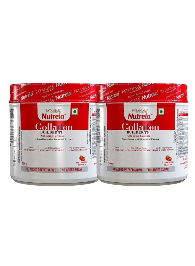 NUTRELA Collagen Builder for Men & Women (Pack of 2) | Patanjali Collagen Supplement Powder For Healthy Skin, Hair & Nails - 200g (Strawberry Flavour) - Image 1