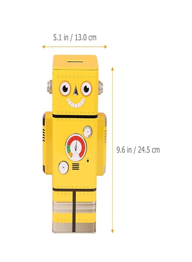Joinpaya Retro Robot Piggy Bank for Kids, Vintage Tin Money Box for Boys and Girls, Robot-Themed Coin Bank for Saving Change, Nursery Room Decor and Decorative Desk Ornament, Yellow, 1 Piece - Image 2