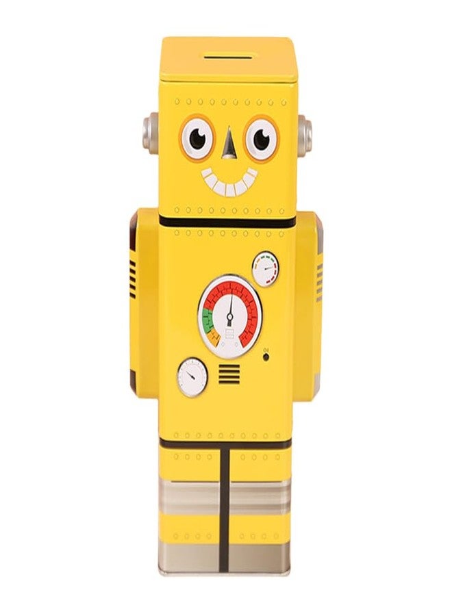 Joinpaya Retro Robot Piggy Bank for Kids, Vintage Tin Money Box for Boys and Girls, Robot-Themed Coin Bank for Saving Change, Nursery Room Decor and Decorative Desk Ornament, Yellow, 1 Piece - Image 1