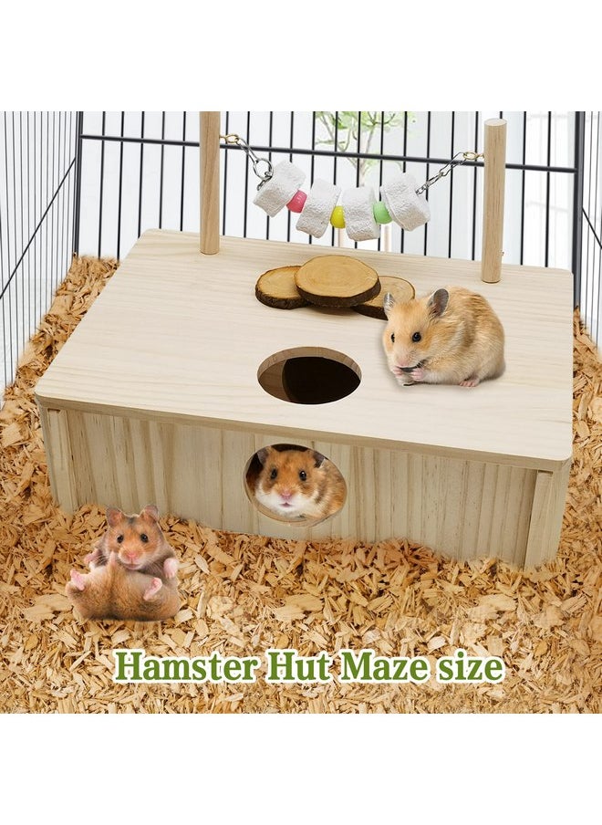 Kathson - kathson Hamster Multi-Chamber Hideouts, Wooden House Maze Tunnels Exploring Toy Small Animal Activity Sport Playground Platform with Chew Molar Stone Toys for Dwarf Hamster Gerbils Mice Syrian - Image 1