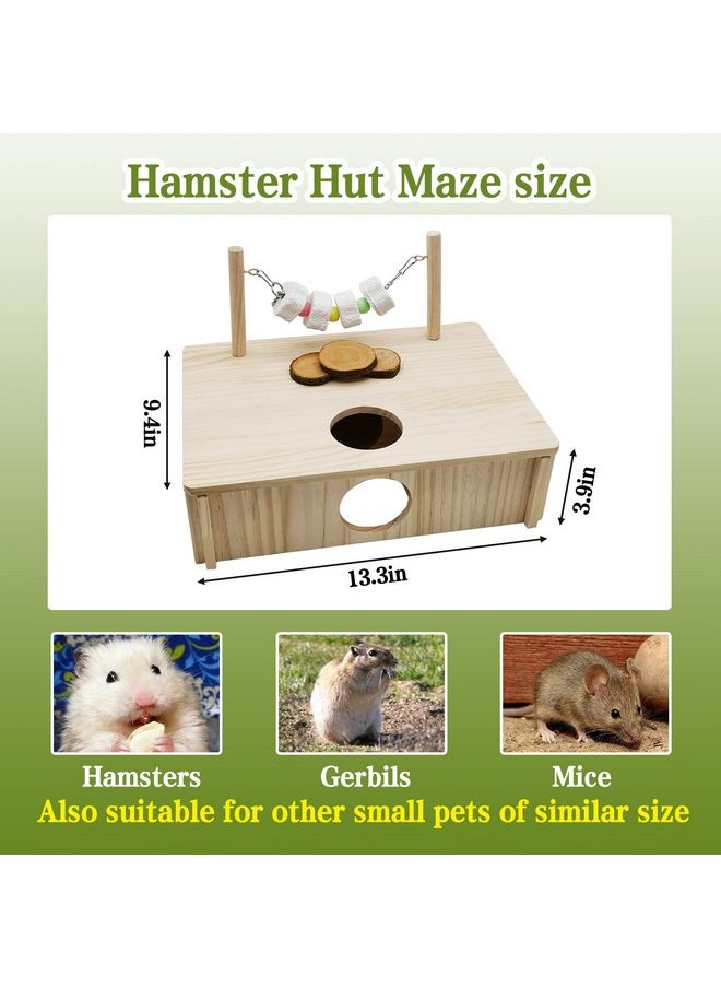 Kathson - kathson Hamster Multi-Chamber Hideouts, Wooden House Maze Tunnels Exploring Toy Small Animal Activity Sport Playground Platform with Chew Molar Stone Toys for Dwarf Hamster Gerbils Mice Syrian - Image 1