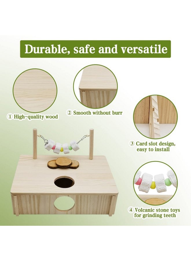 Kathson - kathson Hamster Multi-Chamber Hideouts, Wooden House Maze Tunnels Exploring Toy Small Animal Activity Sport Playground Platform with Chew Molar Stone Toys for Dwarf Hamster Gerbils Mice Syrian - Image 1
