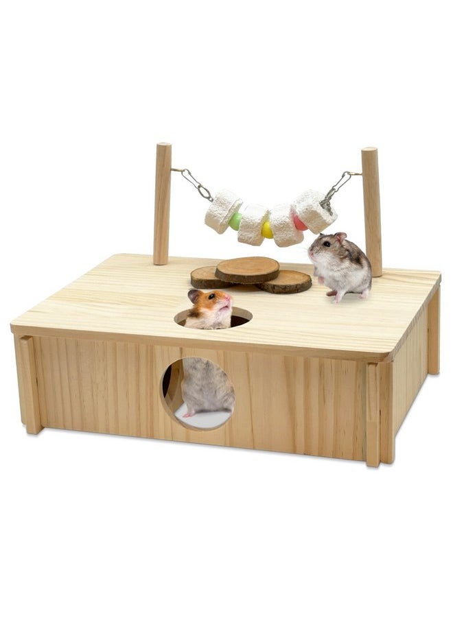 Kathson - kathson Hamster Multi-Chamber Hideouts, Wooden House Maze Tunnels Exploring Toy Small Animal Activity Sport Playground Platform with Chew Molar Stone Toys for Dwarf Hamster Gerbils Mice Syrian - Image 1