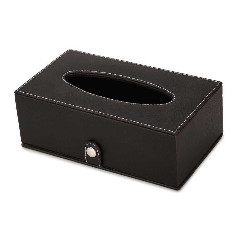 Azyeea Handcrafted Leather Tissue Holder Tissue Paper Car Tissue Box Paper Napkin Holder Tissue Holder Dispenser Organizer Facial Tissue Holder for Car Hotel Home Gift Dinning Table - Black - Image 4