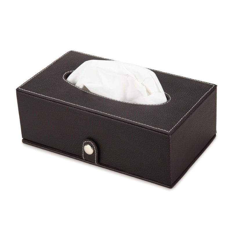 Azyeea Handcrafted Leather Tissue Holder Tissue Paper Car Tissue Box Paper Napkin Holder Tissue Holder Dispenser Organizer Facial Tissue Holder for Car Hotel Home Gift Dinning Table - Black - Image 2
