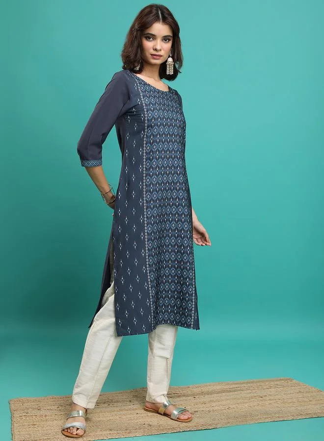Vishudh Vishudh Blue Ethnic Motifs Printed Straight Kurta