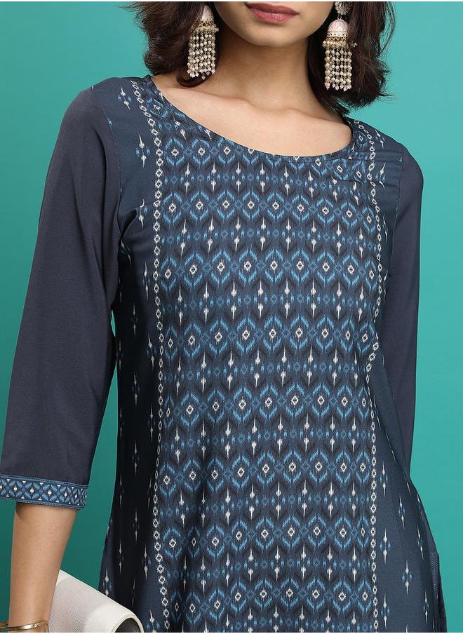 Vishudh Blue Ethnic Motifs Printed Straight Kurta by Styli  - Image 5