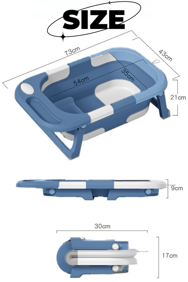 Loloty 3-in-1 Foldable Baby Bathtub with Smart Temperature Display & Newborn Cushion Pad – Portable 3-Fold Space Saving Design, Non-Slip Collapsible Infant Tub for 0-3 Years, Blue - Image 2