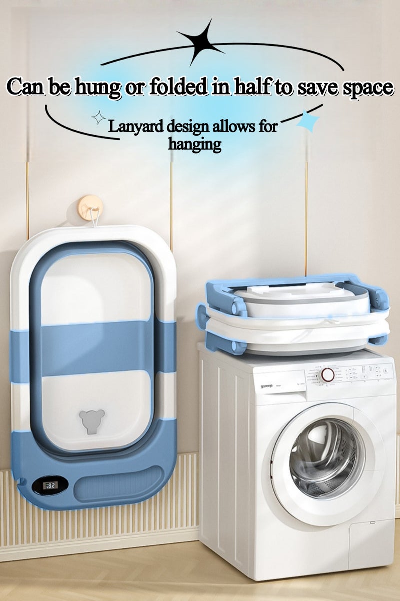 Loloty 3-in-1 Foldable Baby Bathtub with Smart Temperature Display & Newborn Cushion Pad – Portable 3-Fold Space Saving Design, Non-Slip Collapsible Infant Tub for 0-3 Years, Blue - Image 3
