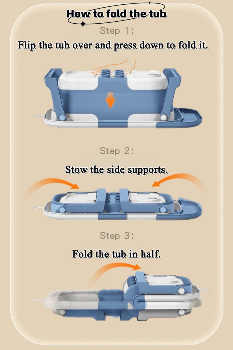 Loloty 3-in-1 Foldable Baby Bathtub with Smart Temperature Display & Newborn Cushion Pad – Portable 3-Fold Space Saving Design, Non-Slip Collapsible Infant Tub for 0-3 Years, Blue - Image 4