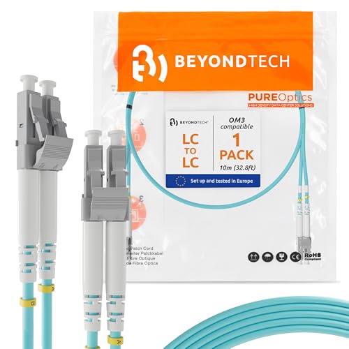 BEYONDTECH 10m (32.8ft) LC to LC Fiber Patch Cable – UPC Multimode Duplex Fiber Optic Cable – 50/125µm core, Compatible with OM3 – 10G LSZH PUREOptics Series - Image 1