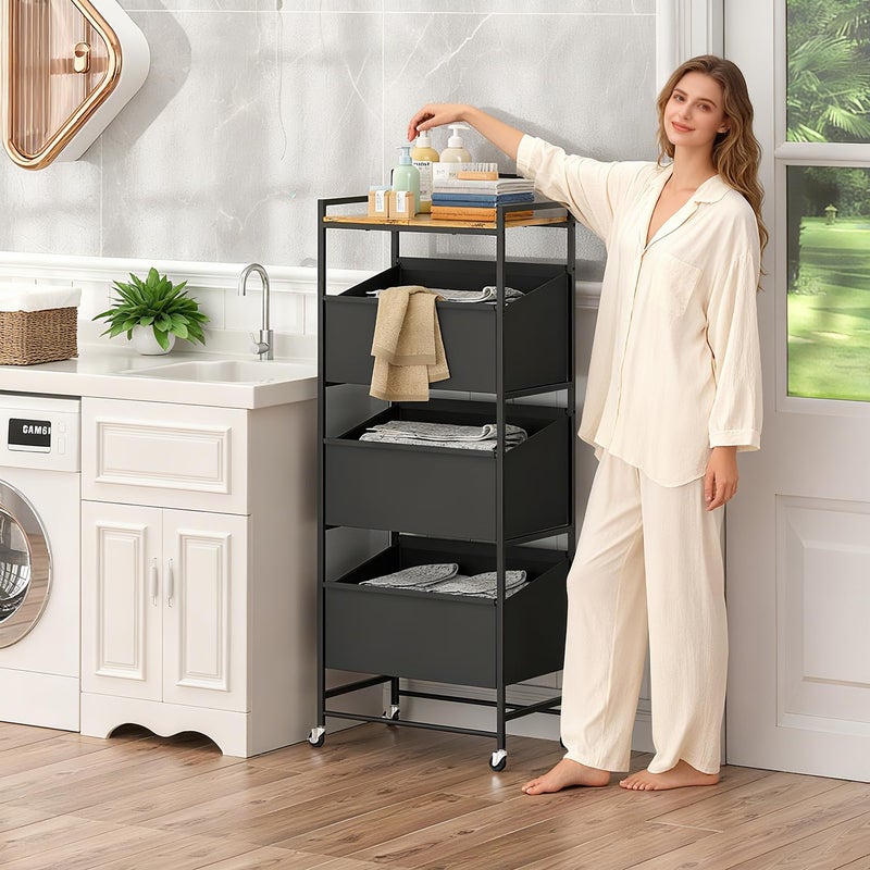 ONWAYHOME 3-Tier Laundry Hamper Sorter with Wheels, 120L Vertical Rolling Laundry Basket Organizer Cart, 3 Section Laundry Sorter with Shelf for Small Space, Laundry Room, Bathroom, Bedroom, Dorm, Closet - Image 2