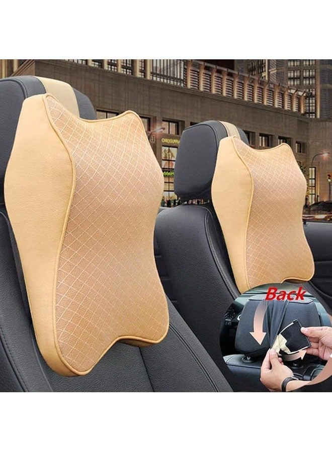 Captaintech 2PCS Car Seat Headrest Neck Rest Cushion, Car Neck Pillow Durable 100% Pure Memory Foam Neck Pillow with Breathable Removable Cover, Comfortable Ergonomic & Neck Pain Relief (Beige) - Image 1
