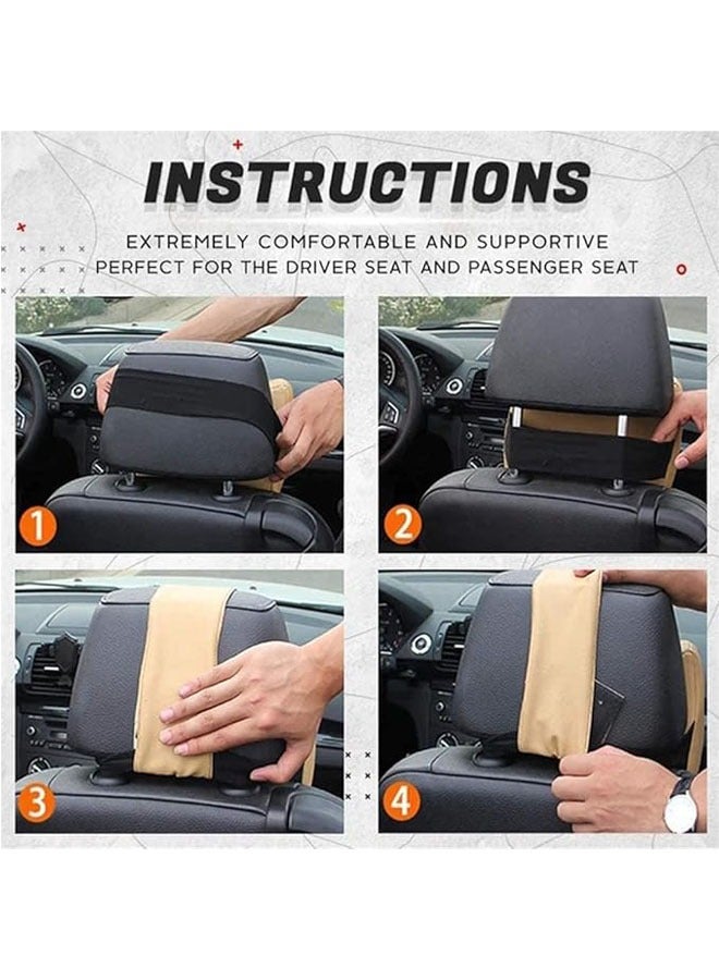 Captaintech 2PCS Car Seat Headrest Neck Rest Cushion, Car Neck Pillow Durable 100% Pure Memory Foam Neck Pillow with Breathable Removable Cover, Comfortable Ergonomic & Neck Pain Relief (Beige) - Image 4