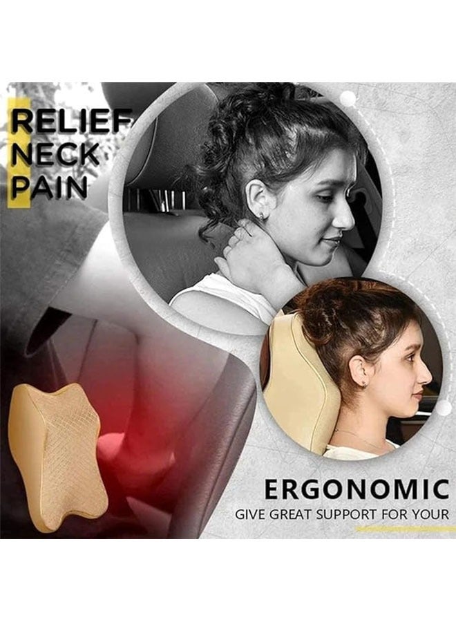 Captaintech 2PCS Car Seat Headrest Neck Rest Cushion, Car Neck Pillow Durable 100% Pure Memory Foam Neck Pillow with Breathable Removable Cover, Comfortable Ergonomic & Neck Pain Relief (Beige) - Image 2