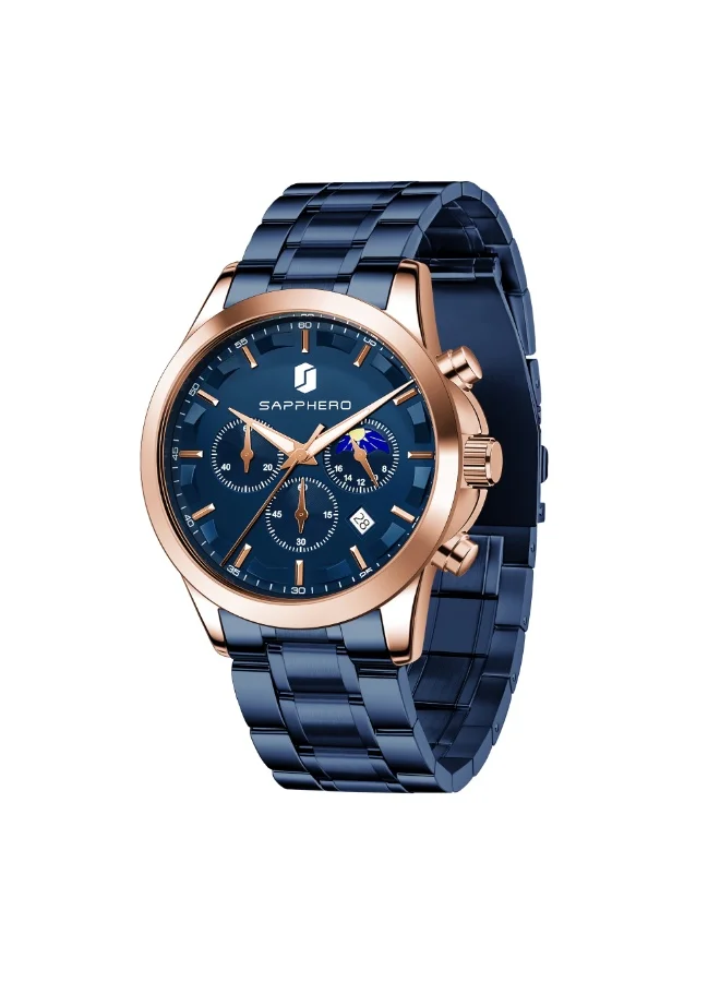 Sapphero SAPPHERO Chronograph Watches for Men, Original Business Casual Stainless Steel Analog Watch 50M Waterproof Luminous Watches with Date Dial, Mens Gift