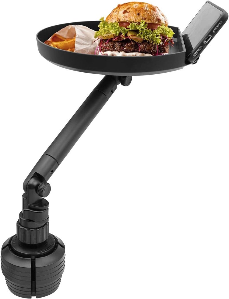 Macally Cup Holder Tray - Perfect Adjustable Car Food Tray for Eating with Phone Slot and Swivel Arm - Organizer - Road Trip Essential Car Travel Accessories Gadgets - Image 1