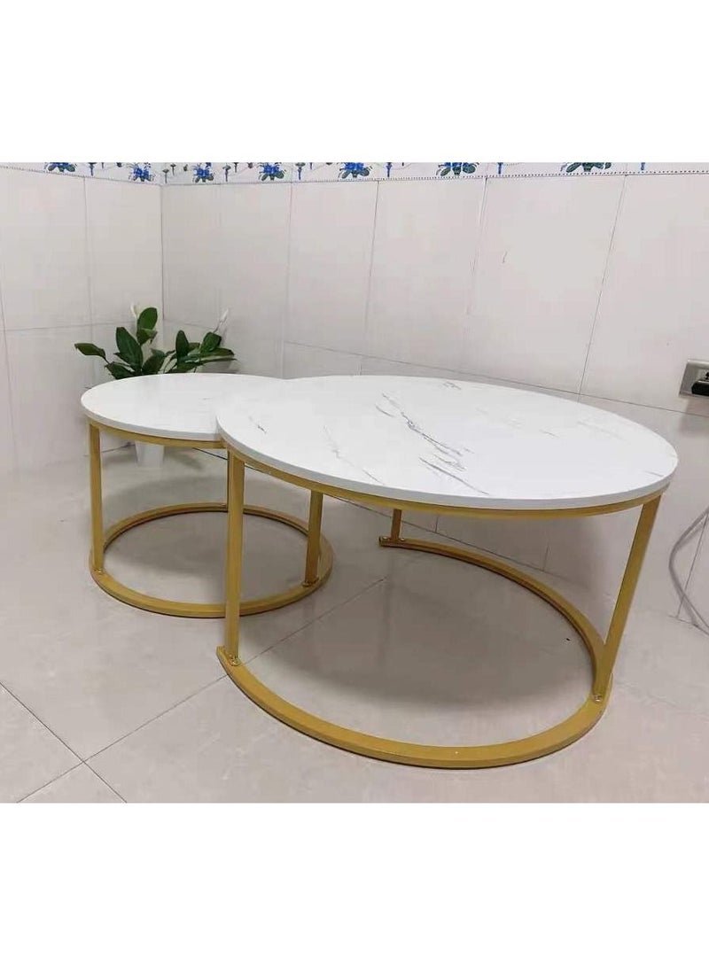 DubaiGallery Coffee Table Set of 2 Stackable MDF Top Side Table Round Set Table Combination Small Set Table Set Industrial Style Side Table Round for Living Room, Balcony  - Image 4