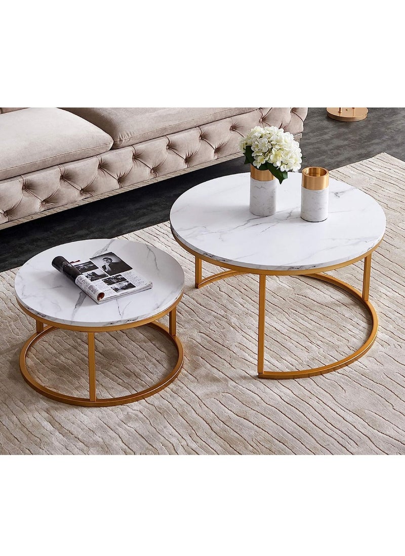 DubaiGallery Coffee Table Set of 2 Stackable MDF Top Side Table Round Set Table Combination Small Set Table Set Industrial Style Side Table Round for Living Room, Balcony  - Image 3