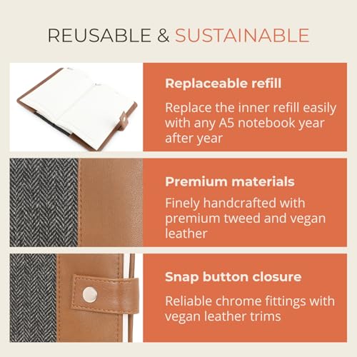 HAMELIN Notebook Diary 2026 | To Do List Journal | Undated Daily Planner & Organizer for Personal & Office Use | Ideal Gift for Men & Women | A5 | 200 Ruled Pages | 80 GSM | Grey herringbone - Image 3