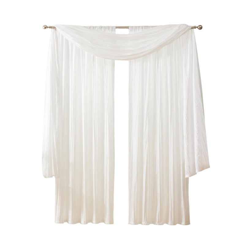 Elrene Home Fashions Athena Faux CrushedSilk Window Curtain Panel and Valance Set 52x95 2 Panels 1 Valance White