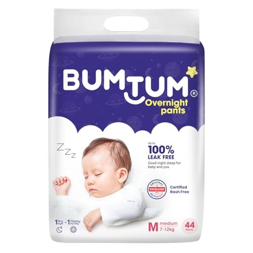 Bumtum Baby Overnight Diaper Pants - Size M (7-12 kg), 44 Count | All night Absorption with Pillow Soft Comfort | No Leak | 100% Rashfree | With soothing Chamomile Microbial Layer | Pack of 1 - Image 1
