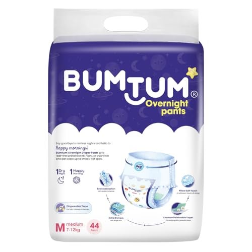 Bumtum Baby Overnight Diaper Pants - Size M (7-12 kg), 44 Count | All night Absorption with Pillow Soft Comfort | No Leak | 100% Rashfree | With soothing Chamomile Microbial Layer | Pack of 1 - Image 3