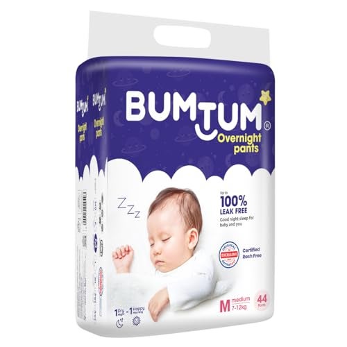 Bumtum Baby Overnight Diaper Pants - Size M (7-12 kg), 44 Count | All night Absorption with Pillow Soft Comfort | No Leak | 100% Rashfree | With soothing Chamomile Microbial Layer | Pack of 1 - Image 2