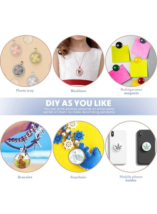 Ferraycle 200 Pieces Sublimation Blank Aluminum Stickers Set Round Blank Bezel Pendant Tray Aluminum Sheet, Includes 100 Sublimation Blank Discs 100 Double Side Tapes for Personalized Photo Jewelry Making DIY - Image 5