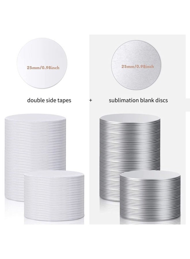Ferraycle 200 Pieces Sublimation Blank Aluminum Stickers Set Round Blank Bezel Pendant Tray Aluminum Sheet, Includes 100 Sublimation Blank Discs 100 Double Side Tapes for Personalized Photo Jewelry Making DIY - Image 2