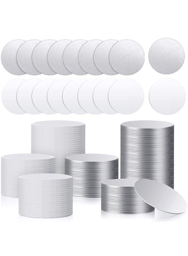 Ferraycle 200 Pieces Sublimation Blank Aluminum Stickers Set Round Blank Bezel Pendant Tray Aluminum Sheet, Includes 100 Sublimation Blank Discs 100 Double Side Tapes for Personalized Photo Jewelry Making DIY - Image 1