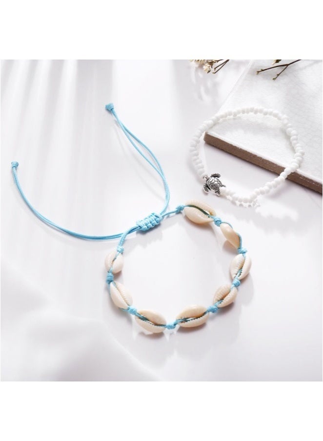 GIFT Boho Turtle Anklet Bracelets Set, Silver Layered Shell Beaded Foot Chain, Beach Jewelry for Women Summer Gifts Beaded Foot Chain Jewelry Accessories For Beach  - Image 3