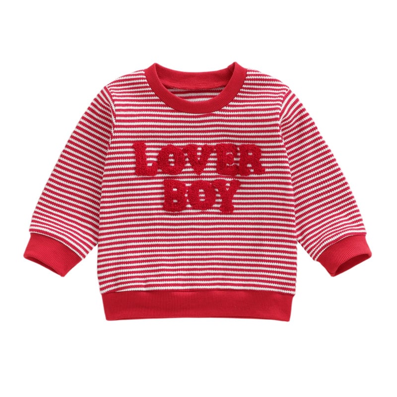 Mieeyali Toddler Baby Boy Valentines Outfit Lover Boy Baby Sweatshirt Striped Knit Kids Pullover Sweater Shirt Tops (Red, 6-12 Months) - Image 1