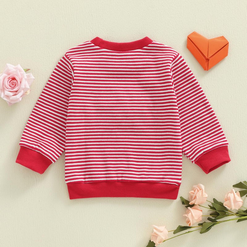 Mieeyali Toddler Baby Boy Valentines Outfit Lover Boy Baby Sweatshirt Striped Knit Kids Pullover Sweater Shirt Tops (Red, 6-12 Months) - Image 5