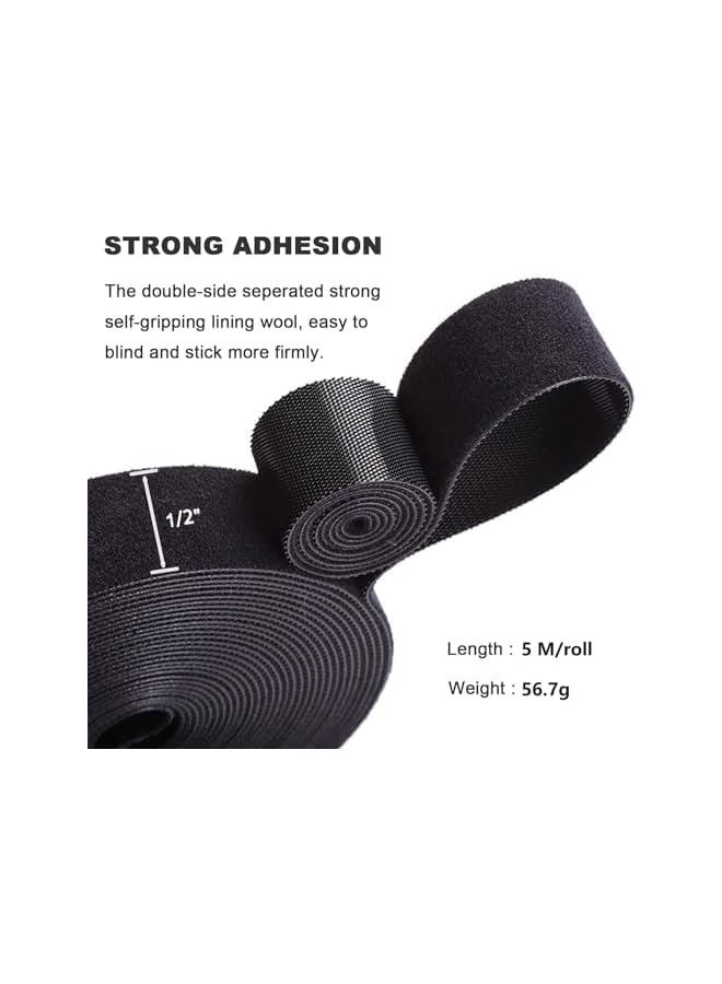 PROMASS promass 5M x 1/2inch Reusable Cable Ties Multi-Purpose Cord Organizer Hook Loop Strips Adjustable Double Side Flexible Wire Ties for Computer TV and Other Cables  - Image 2