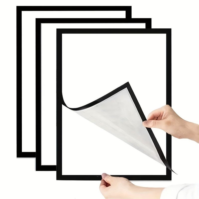طقم من 6 إطارات صور مغناطيسية ذاتية اللصق، إطارات عرض بلاستيكية محمولة مثبتة على الحائط، مناسبة للصور والوثائق، للوحات البيضاء المغناطيسية، ديكور بسيط، مقاس A6، لا حاجة لمسامير أو تركيب. - Image 1