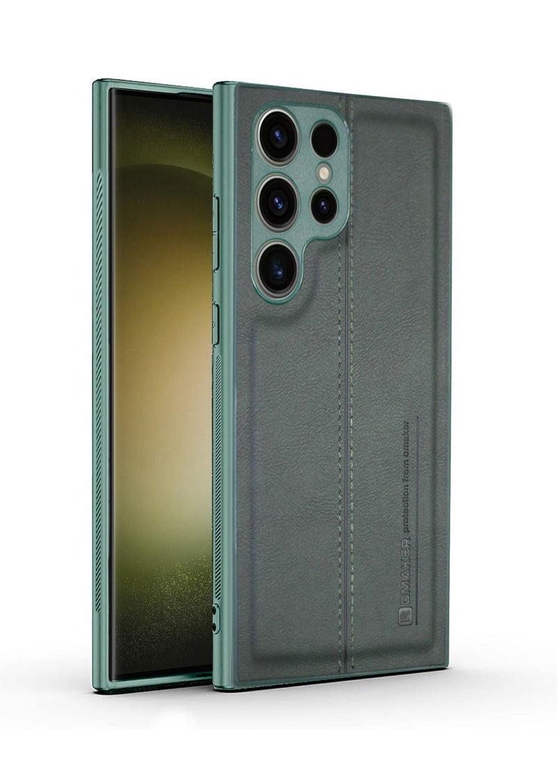 OMAKER Luxury PU Leather Shockproof Case Cover For Samsung Galaxy S23 Ultra 5G 2023 Dark Green  - Image 1
