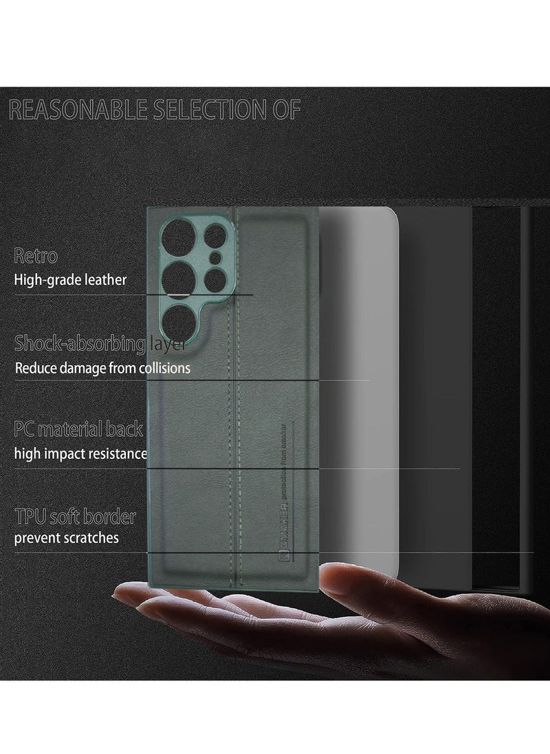 OMAKER Luxury PU Leather Shockproof Case Cover For Samsung Galaxy S23 Ultra 5G 2023 Dark Green  - Image 5