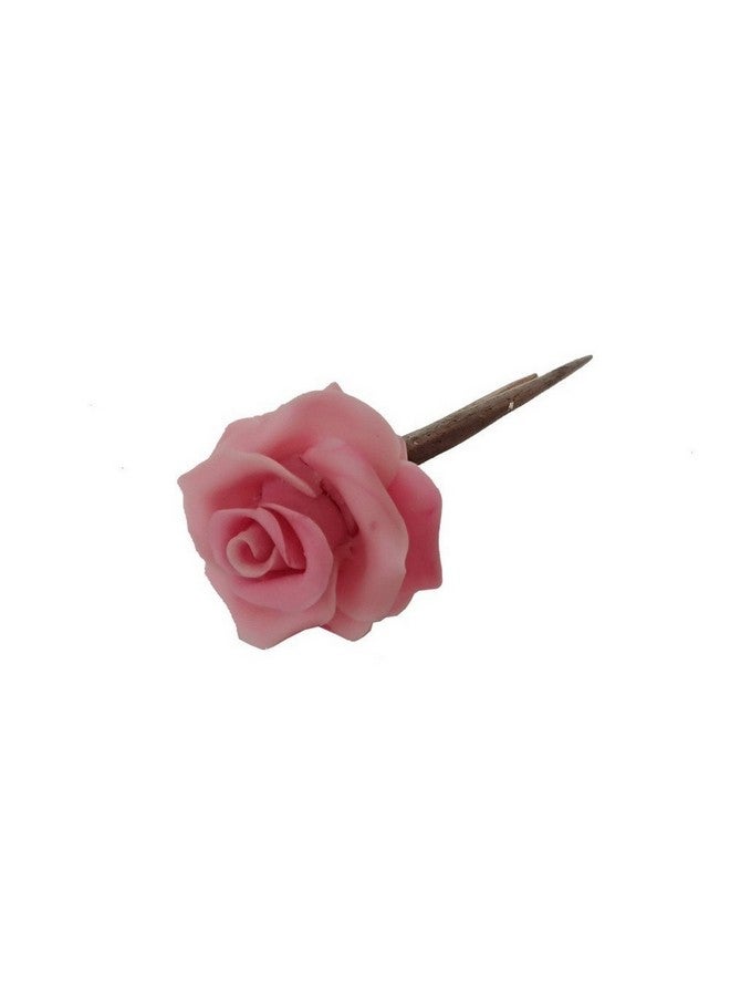 Unique Indian Crafts Handmade Artificial Jewelry Porcelain Dough Rose Flower Juda Pin/Handmade Brown Wooden Juda Pin with Wooden/ Juda Pin Set For women girls hair accessories/for women /girls - Image 1
