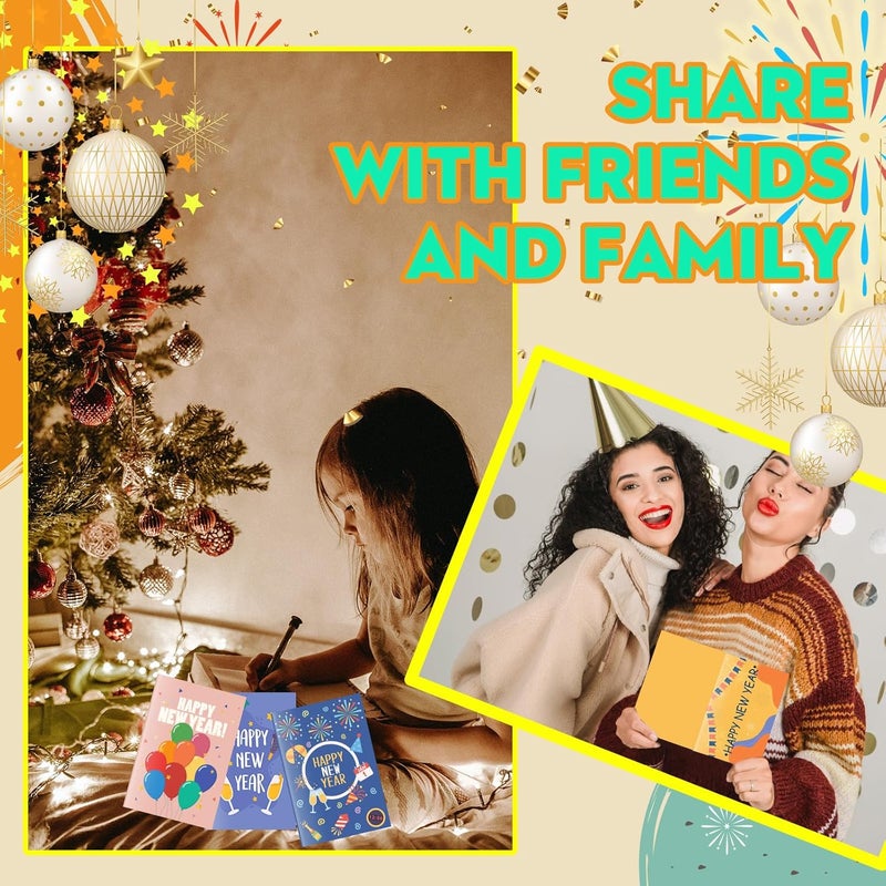 Glenmal مجموعة بطاقات رأس السنة الجديدة جلنمال 150 مع أظرف بالجملة 2025 مجموعة بطاقات تهنئة رأس السنة الجديدة فارغة من الداخل متنوعة بطاقات عطلات سعيدة بطاقات شكر بطاقات رأس السنة لحفلات الدعوات - Image 4