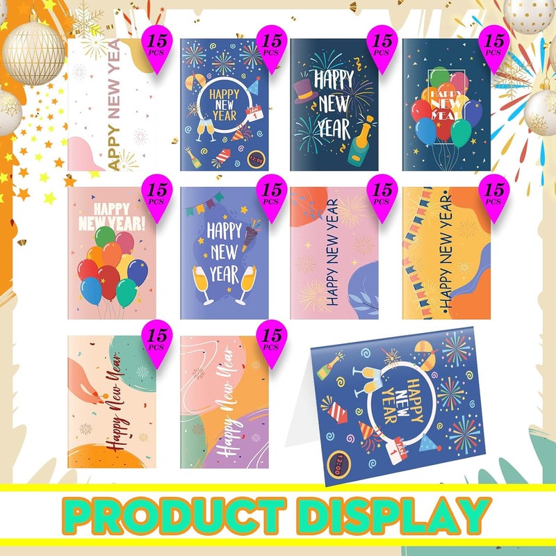 Glenmal مجموعة بطاقات رأس السنة الجديدة جلنمال 150 مع أظرف بالجملة 2025 مجموعة بطاقات تهنئة رأس السنة الجديدة فارغة من الداخل متنوعة بطاقات عطلات سعيدة بطاقات شكر بطاقات رأس السنة لحفلات الدعوات - Image 3