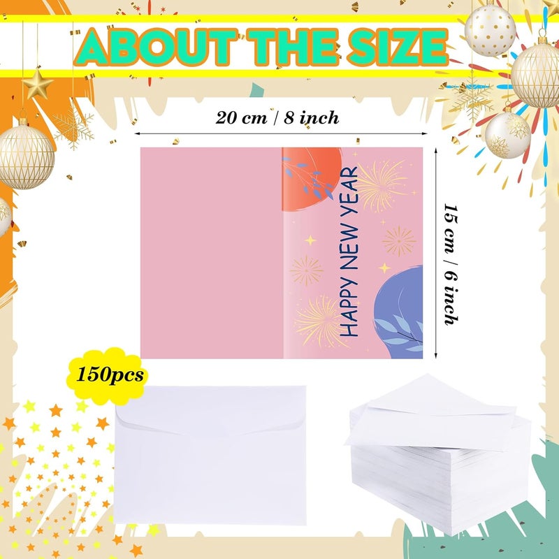 Glenmal مجموعة بطاقات رأس السنة الجديدة جلنمال 150 مع أظرف بالجملة 2025 مجموعة بطاقات تهنئة رأس السنة الجديدة فارغة من الداخل متنوعة بطاقات عطلات سعيدة بطاقات شكر بطاقات رأس السنة لحفلات الدعوات - Image 2