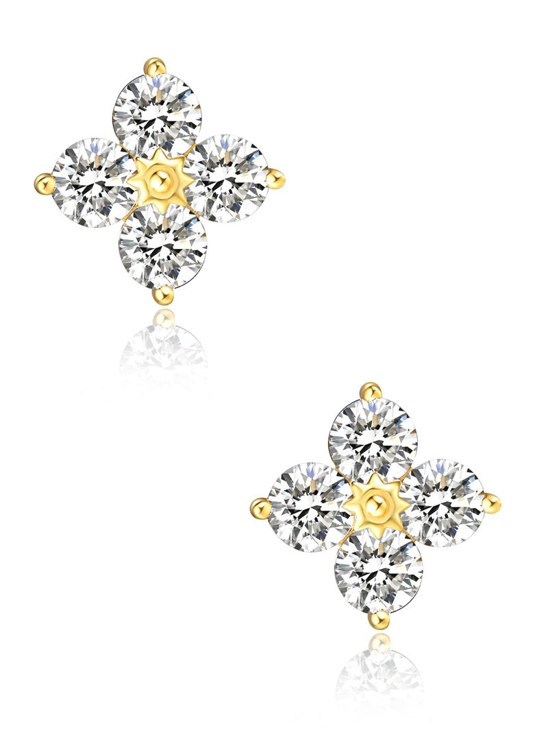 غَيْرُ مَألُوف دبوس أذن برسيم بأربع أوراق ذهبي بألماس عالي الكربون - Image 1