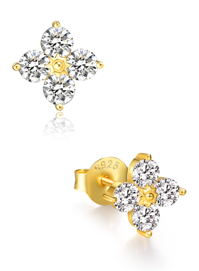 غَيْرُ مَألُوف دبوس أذن برسيم بأربع أوراق ذهبي بألماس عالي الكربون - Image 2