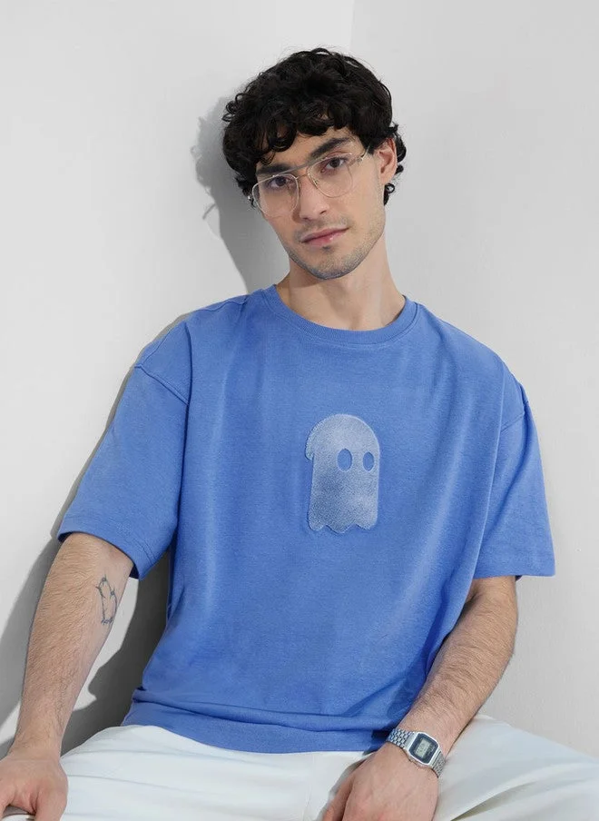 ذا سوليد ستور The Souled Store Men's Oversized Blue T-Shirt with Ghost Design