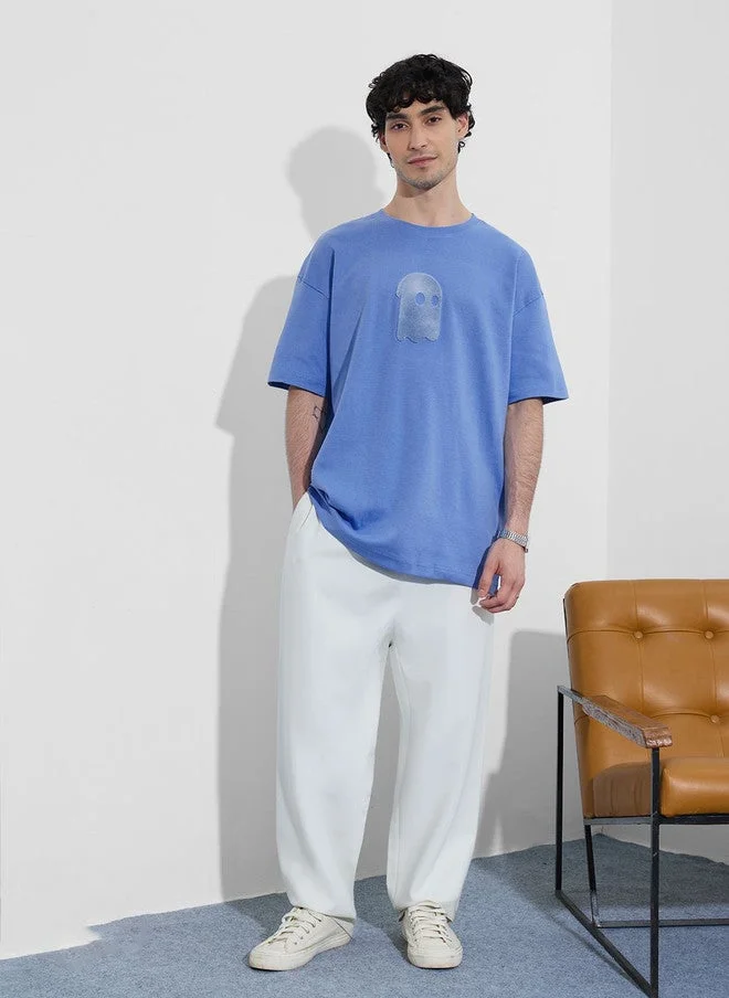 The Souled Store  The Souled Store Men's Oversized Blue T-Shirt with Ghost Design  | Best Price UAE