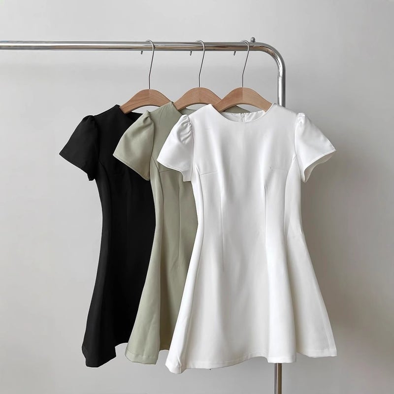Short-sleeved dress womens summer 2025 new elegant thin material suit skirt waist slimming A- line skirt White - Image 4