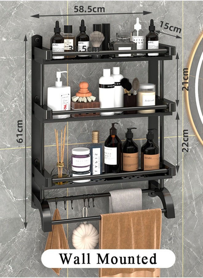 XiuWoo - 3 Tier Wall Mounted Bathroom Rack with Towel Bar Shower Storage Organizer  Shelf - Image 1