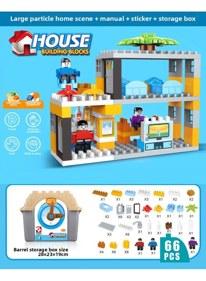 Building Block Puzzle Assembled Boys And Girls Intelligence Brain Assembled Toys Children Compatible With Lego Large Particle Scenes-Color:66PCs House Bucket Self-loading Building Blocks [Furniture 35021A]]  - Image 1