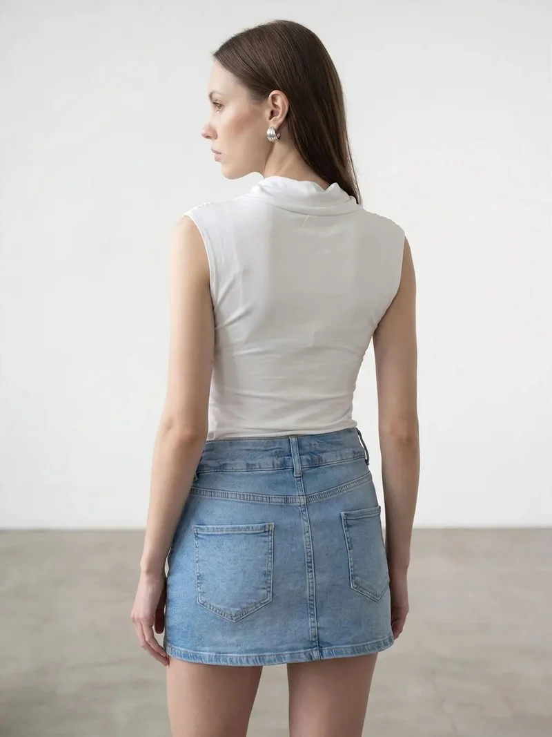 ديلفين DILVIN Sleeveless Cowl Neck Jersey Blouse